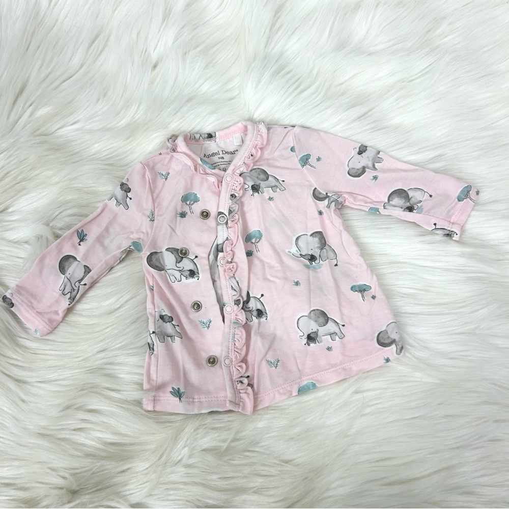 Angel Dear Pink Elephant Print Snap Button Newborn Top